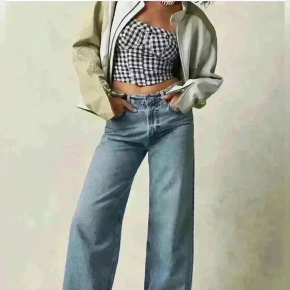 Free People Leilani Tube Top Blue Gingham NWOT , Sz medium - Picture 2 of 7